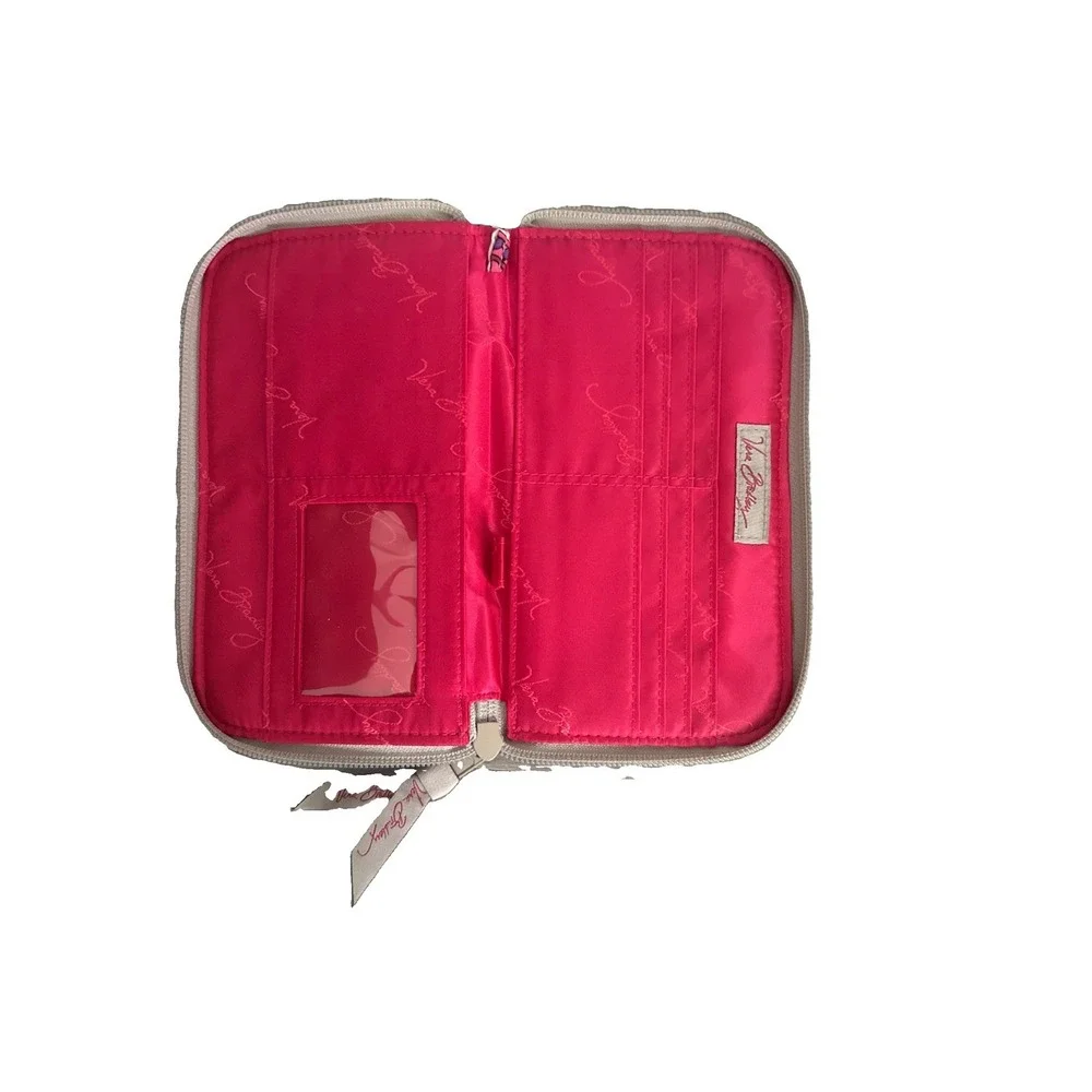 Vera Bradley Paisley Meets Plaid Zip Up Bill Fold Pink Interior